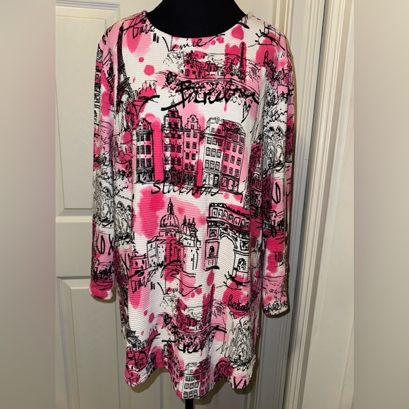 Multiples Tops - Multiples Pink and Black Paris Graphic Print Top
